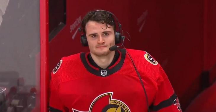 Joey Daccord can't hold back tears after earning his first NHL win against his father's team.