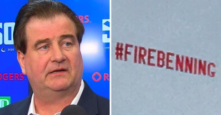 Canucks fans fly “Fire Benning” sign over downtown Vancouver