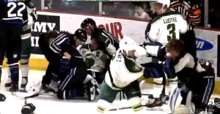 USHL game turns into pure chaos as wild brawl erupts on the ice.