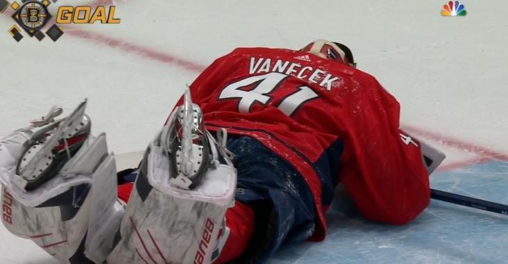 Capitals rookie goaltender Vitek Vanecek injured in the first period of Game 1.